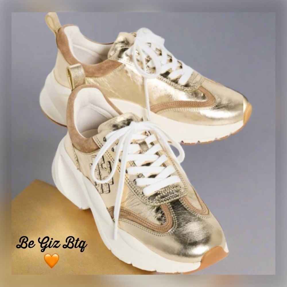 NWT Authentic Tory Burch T Monogram Good Luck Sneakers Size 11 M Gold